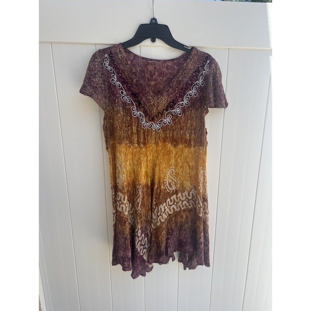 Shoreline Cover Up Top Womans 2XL Embroidered Multicolor V Neck